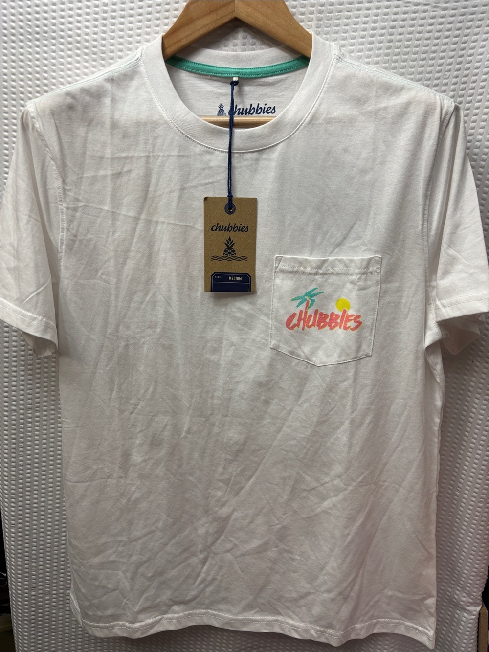 chubbies White Short-Sleeve Pocket Tee with Coral Logo